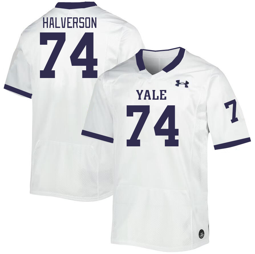 Men-Youth #74 Connor Halverson Yale Bulldogs 2023 College Football Jerseys Stitched-White